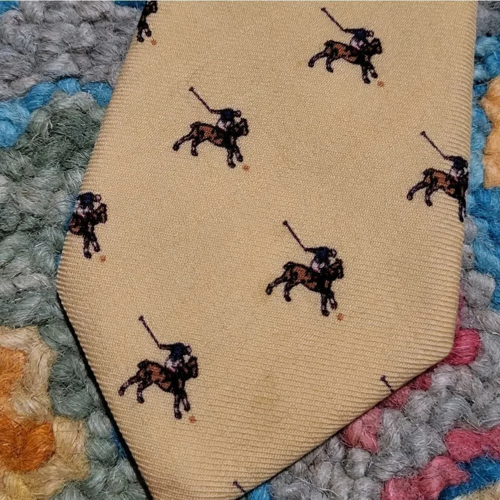 Vintage Giorgio Armani Polo Horse Print Neck Tie Wool Yellow